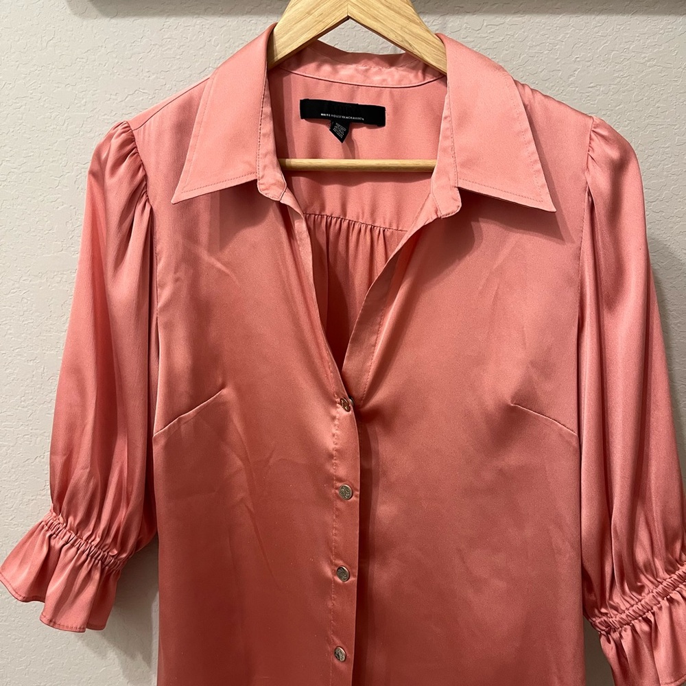 White House Black Market Coral Satin Blouse